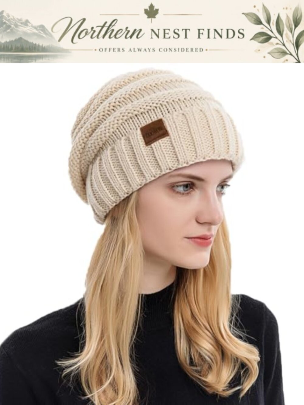 Slouchy Cable Knit Beanie Acrylic Winter Hat Thick Cold Weather